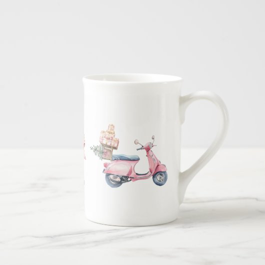 Roze scooter kerst winkeluitje  porselein kop (Rechts)