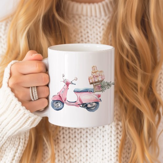 Roze scooter kerst winkeluitstapje koffiemok