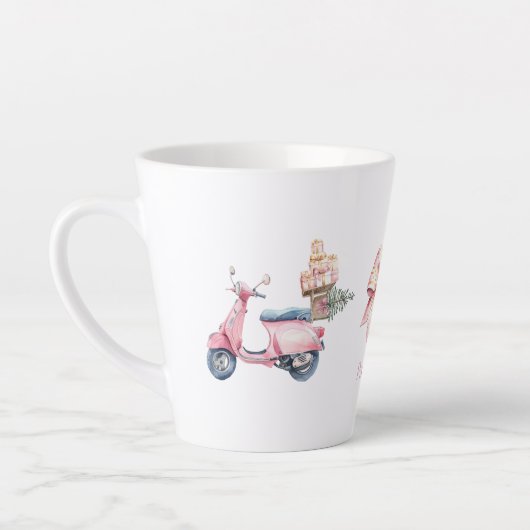 Roze scooter kerst winkeluitstapje latte mok (Links)