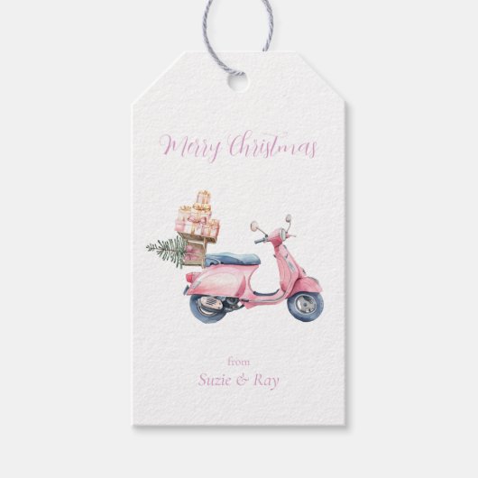 Roze scooter kerstinkopen  cadeaulabel (Voorkant)