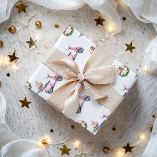 Roze scooter kerstinkopen cadeaupapier