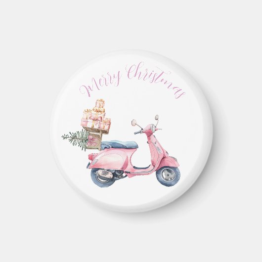 Roze scooter kerstinkopen magneet (Voorkant)