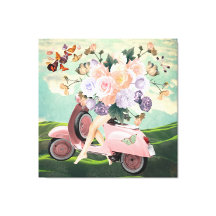 Roze scooterpoten Bouquet & Sky Retro Collage