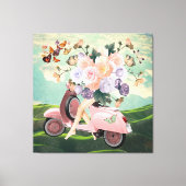 Roze scooterpoten Bouquet & Sky Retro Collage Canvas Afdruk (Voorkant)