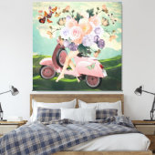 Roze scooterpoten Bouquet & Sky Retro Collage Canvas Afdruk (Insitu (Slaapkamer))