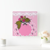 Roze scrapbooking vierkante klok (Huis)
