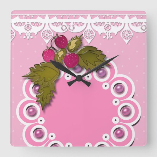 Roze scrapbooking vierkante klok (Voorkant)