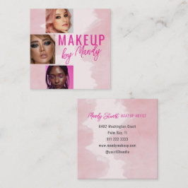 Roze Script 3 Foto Waterverf Make-up Vierkante Visitekaartje