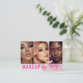 Roze Script 3 Foto Waterverf Make-up Visitekaartje (Staand voorkant)