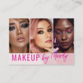 Roze Script 3 Foto Waterverf Make-up Visitekaartje (Voorkant)
