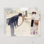 Roze script 4 Photo Collage Weddenschap Bedankt Briefkaart (Voorkant / Achterkant)