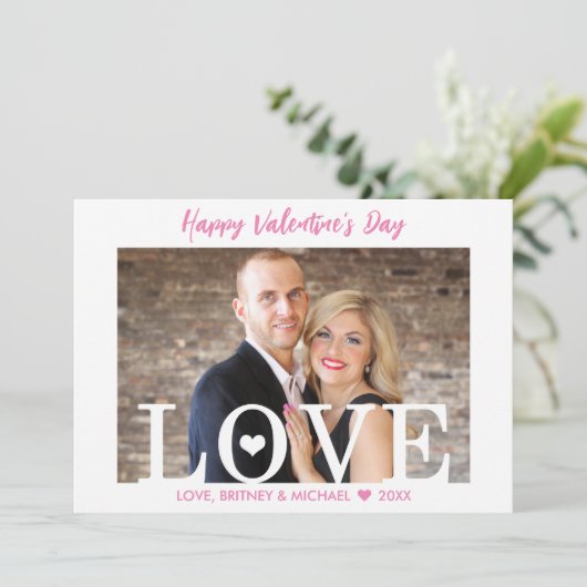 Roze script | Big LOVE Letters Moderne fotokaart (Staand voorkant)