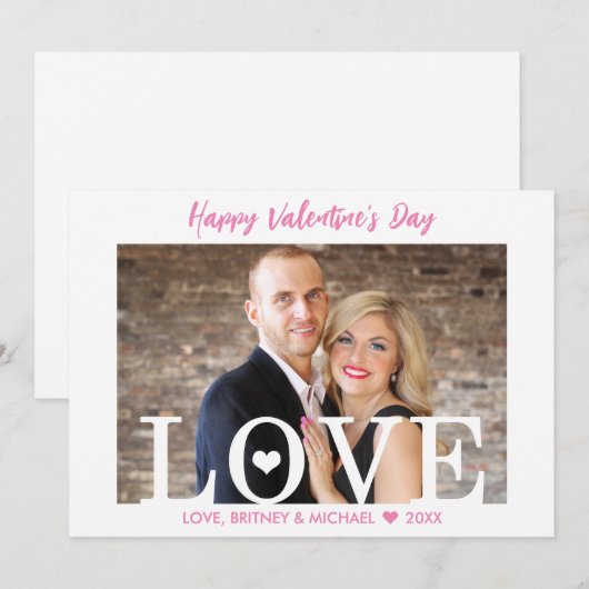 Roze script | Big LOVE Letters Moderne fotokaart (Voorkant / Achterkant)