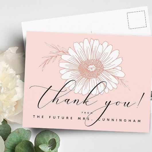 Roze Script Bloem Bruidsjurk Dank Je Briefkaart