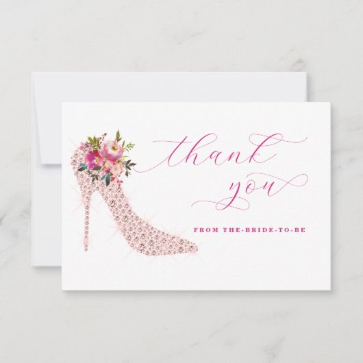 Roze Script Bruiloftsborrel Bedankkaart (Voorkant)