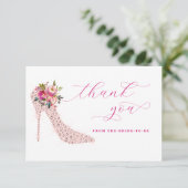 Roze Script Bruiloftsborrel Bedankkaart (Staand voorkant)