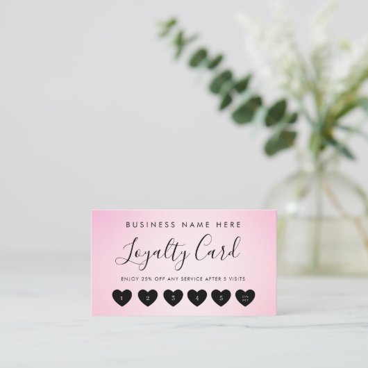 Roze Script Chic Heart Custom Logo Simple Business Klantenkaartje (Staand voorkant)