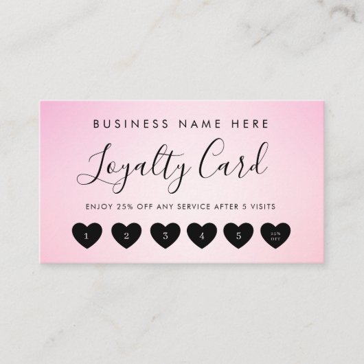 Roze Script Chic Heart Custom Logo Simple Business Klantenkaartje (Voorkant)