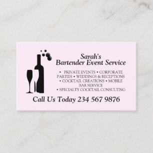 Roze Script Cocktail Barman Service Visitekaartje