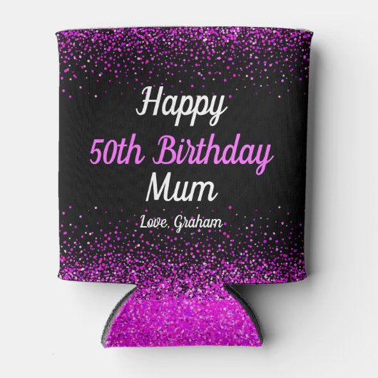 Roze Script Confetti Stippen Black 50th Birthday M Blikjeskoeler (Voorkant)