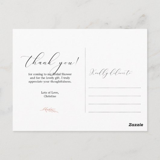 Roze Script Flower Vrijgezellenfeest Hartelijk dan Briefkaart (Achterkant)