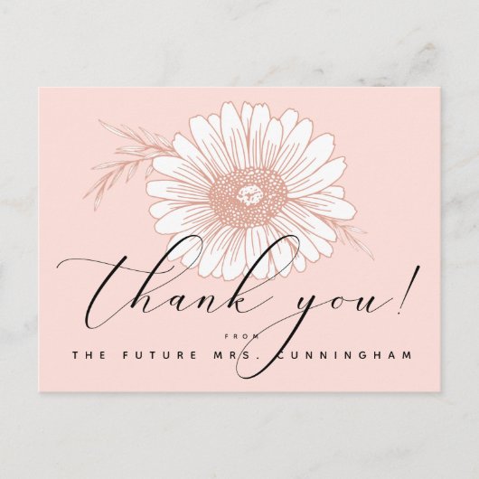 Roze Script Flower Vrijgezellenfeest Hartelijk dan Briefkaart (Voorkant)