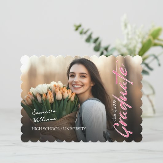 Roze Script Foto Grandmillennial Afstuderen Kaart (Staand voorkant)