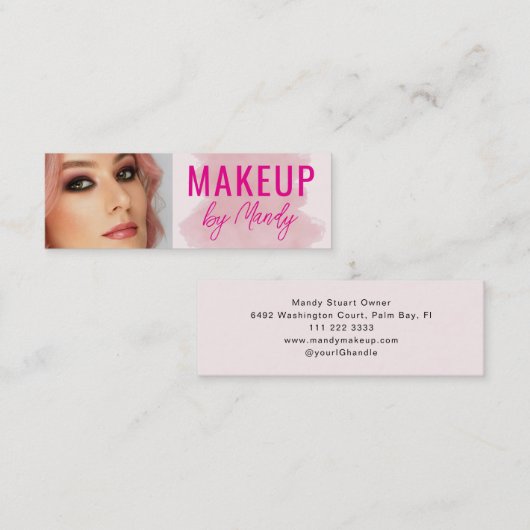 Roze Script Foto Make-up  Mini Visitekaartje (Voorkant / Achterkant)