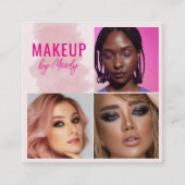 Roze Script Foto Make-up  Vierkante Visitekaartje (Voorkant)