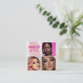 Roze Script Foto Make-up  Vierkante Visitekaartje (Staand voorkant)