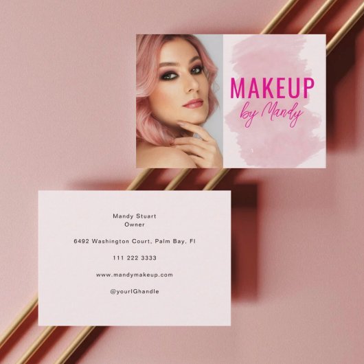 Roze Script Foto Make-up  Visitekaartje