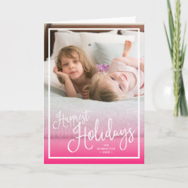 Roze script gelukkigste Feestdagen Holiday Foto Kaart