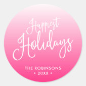 Roze script gelukkigste Feestdagen Holiday Ronde Sticker (Voorkant)