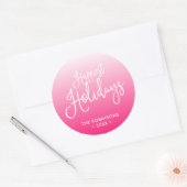 Roze script gelukkigste Feestdagen Holiday Ronde Sticker (Envelop)