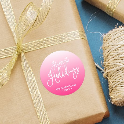 Roze script gelukkigste Feestdagen Holiday Ronde Sticker