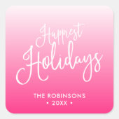 Roze script gelukkigste Feestdagen Holiday Vierkante Sticker (Voorkant)
