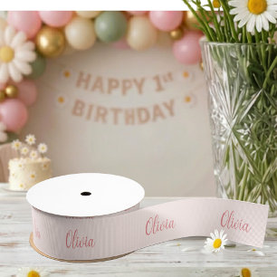 Roze Script Gepersonaliseerde Naam Verjaardag Grosgrain Lint