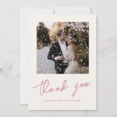 Roze Script Handgetrokken Trendy bruiloft foto Bedankkaart (Voorkant)