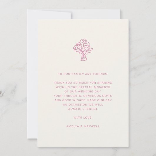 Roze Script Handgetrokken Trendy Wedding Car Bedankkaart (Achterkant)