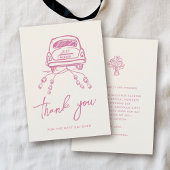 Roze Script Handgetrokken Trendy Wedding Car Bedankkaart