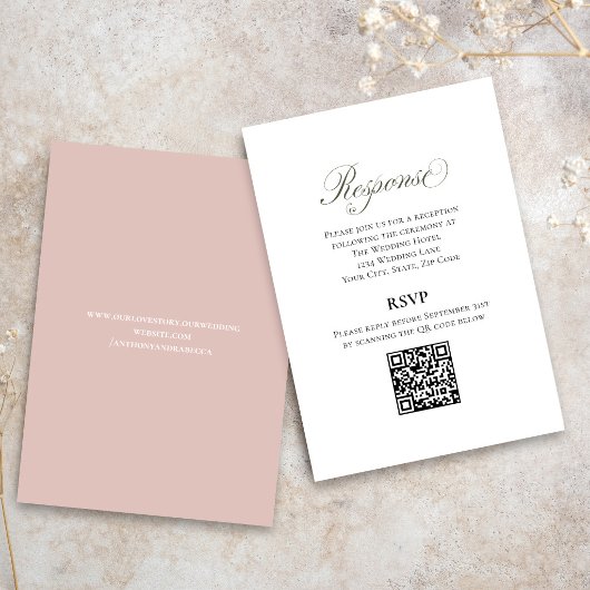 Roze Script Huwelijk RSVP QR Code Kaart
