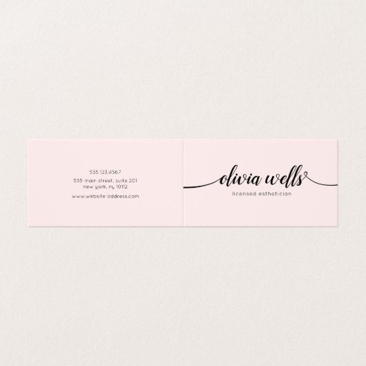 Roze script kalligrafie nazorginstructies visitekaartje (Buitenkant ongevouwen)