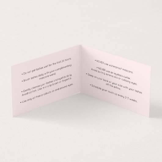Roze script kalligrafie nazorginstructies visitekaartje (Binnen)