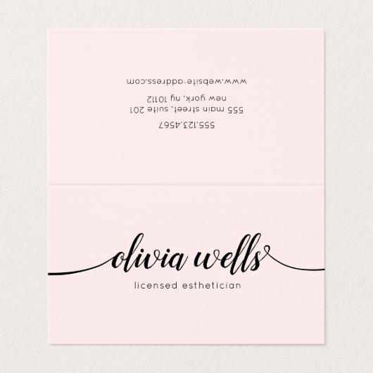 Roze script kalligrafie nazorginstructies visitekaartje (Buitenkant ongevouwen)