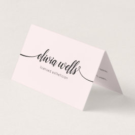 Roze script kalligrafie nazorginstructies visitekaartje