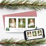 Roze Script Kerstbomen 3 Foto Feestdagenkaart<br><div class="desc">Cute, Moderne, maar Robuuste kerstfeestdag fotokaarten met schattige kleine bossen met roestachtige kerstbomen en vrolijk kerstfeest in moderne typografie en vakantierroze. Voeg drie van uw favoriete foto's en een aangepaste groet toe voor de perfecte vakantiekaart! Neem contact met ons op cedarandstring@gmail.com als u hulp nodig hebt bij het ontwerp of...</div>