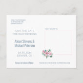 Roze script lente bloemenfoto save date bruiloft aankondigingskaart (Achterkant)