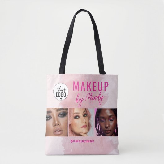 Roze Script Logo 3 Foto Waterverf Make-up  Tote Bag (Voorkant)