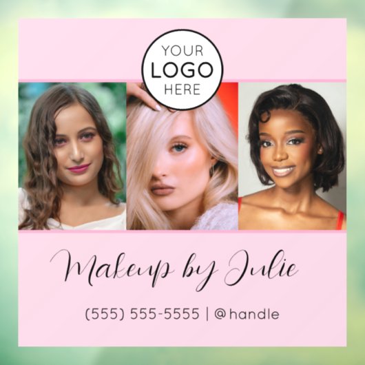 Roze Script Logo en Drie Foto Make-up Studio Raamsticker (Vel 3)