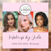 Roze Script Logo en Drie Foto Make-up Studio Raamsticker (Vel 2)